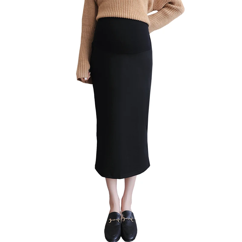 

225# 2018 Autumn Korean Fashion Maternity Skirts Elastic Waist Belly Long Skirts Side Split Skirts for Pregnant Women Pregnancy