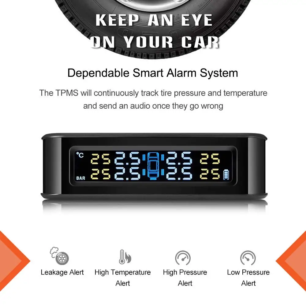 Давление в шинах автомобиля Солнечная система мониторинга TPMS с сигнализацией TFT