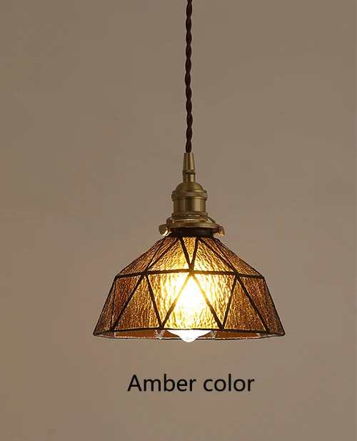 YY-P2252 Amber Винтажная Светодиодная лампа E27 ручной работы из латуни, стеклянный абажур, подвесные светильники для кухни, спальни, прикроватная лампа для ресторана - Цвет корпуса: YY-P2252 Amber