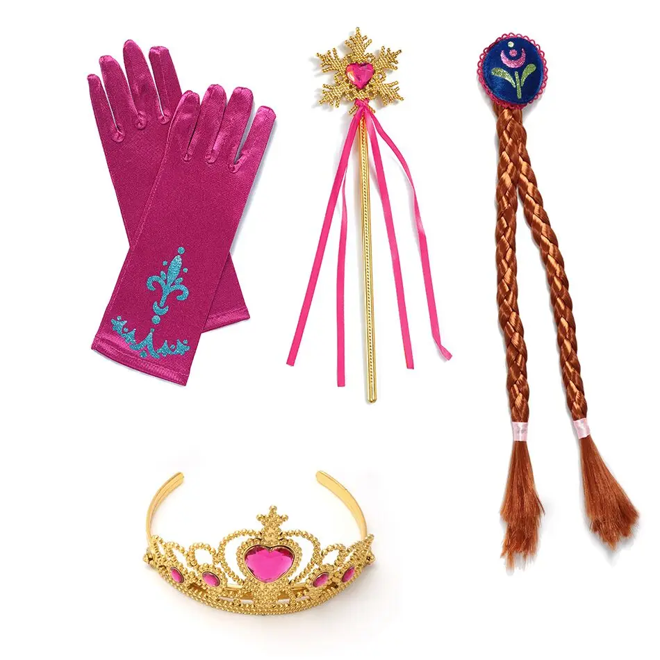 Gold Accessories Вечерние костюмы принцессы Анны; Карнавальный костюм для девочек; детская одежда для карнавала; нарядное платье Снежной Королевы на Хэллоуин, день рождения - Цвет: Gold Accessories