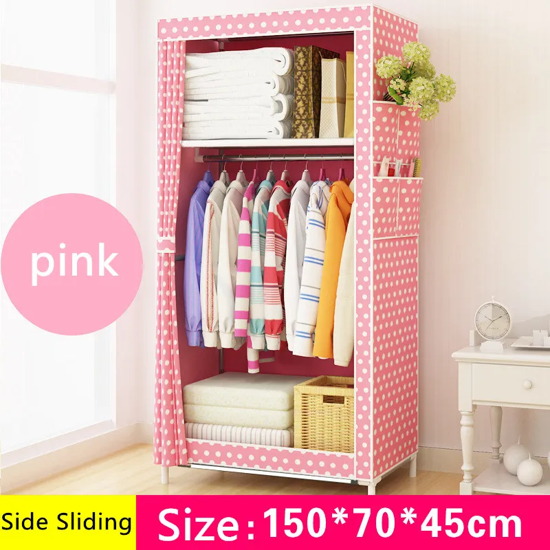 pink Модный простой стиль одежды шкафы для хранения складной нетканый шкаф маленький шкаф стальная труба Индивидуальный шкаф для спальни - Цвет: pink