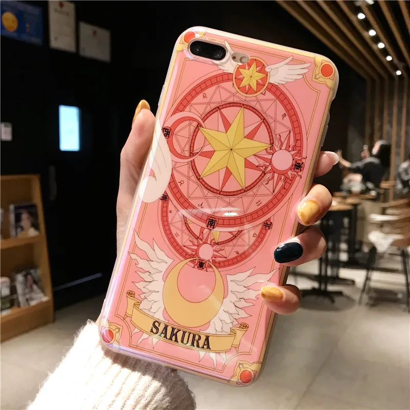 For iPhone 8 8plus Cardcaptor Sakura Case +Tempered Glass Screen film blue ray case for XS max XR X 6S 7 7plus Fudas |