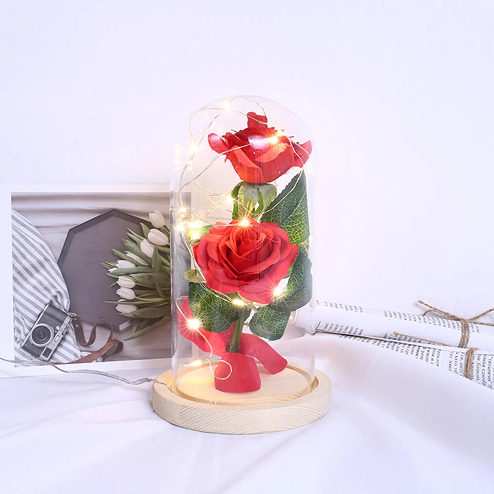 

Flowers with Glass Cover 2Pcs Rose Flowers LED String Light with Glass Cover Party Wedding Decor Birthday Anniversary Gift