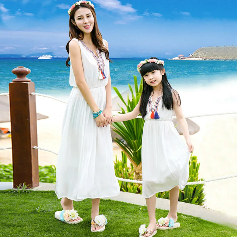 Платье для мамы и дочки белое платье в богемном стиле одинаковые комплекты семьи