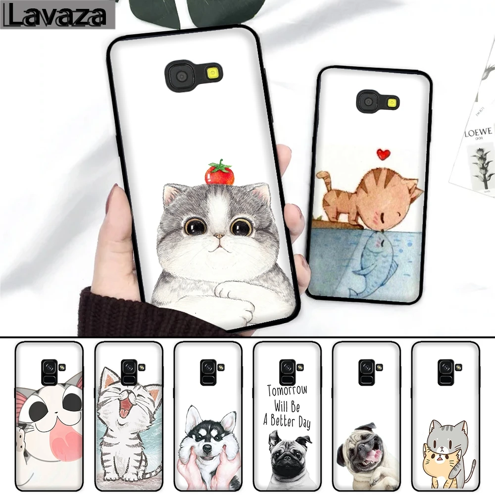 Лаваза 18FF Новый чехол из силикона с дизайном пса мопса и кошки для Samsung A3 A5 A6 Plus A7 A8 A9 A10 A30 A40 A50 A70 J6 2018 A10S A30S A50S