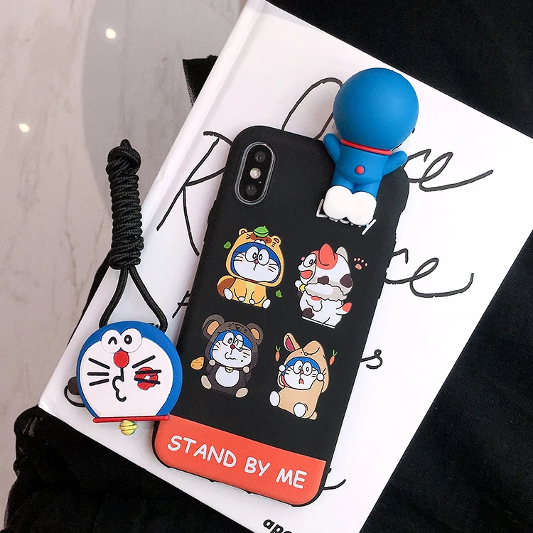 SAM S10 plus милый 3D Doraemon чехол для телефона для samsung Galaxy S7 Edge S8 S9plus S10E note8/note9 мультяшный чехол+ ремешок