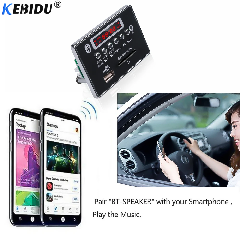 KEBIDU USB FM Aux Радио MP3 плеер встроенный Автомобильный Bluetooth Hands-free декодер плата