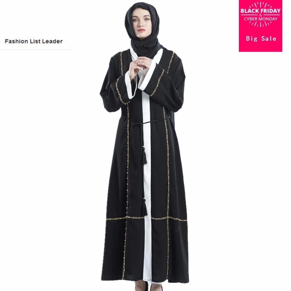 Мусульманская взрослая золотая линия Бисероплетение abaya Арабская Мода Турция
