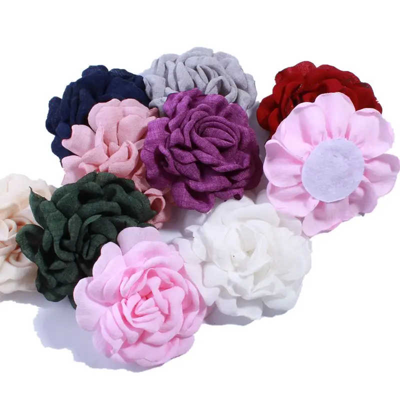 60PCS 8CM Artificial Satin Burned Peony Flower For Hairpin Hair Clip Apparel Headwear DIY Accessories U Pick Color