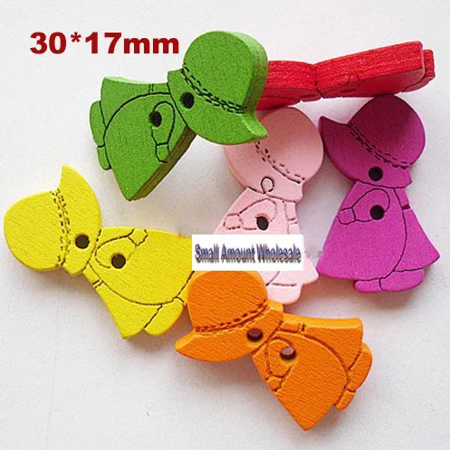 300 шт./лот! Модные Дизайнерские пуговицы в форме маленькой девочки деревянные для