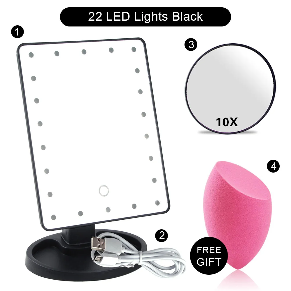 BK 22 Lights Set C 16/22 увеличительное зеркало для макияжа, светодиодный светильник, косметическое зеркало, гибкий косметический светильник, зеркала для макияжа с USB или батареей, 10x Hand M - Цвет: BK 22 Lights Set C