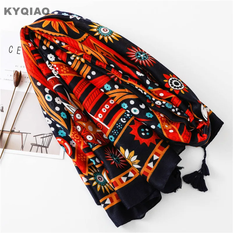 Женский винтажный шарф KYQIAO длинный в мексиканском этническом стиле с красным