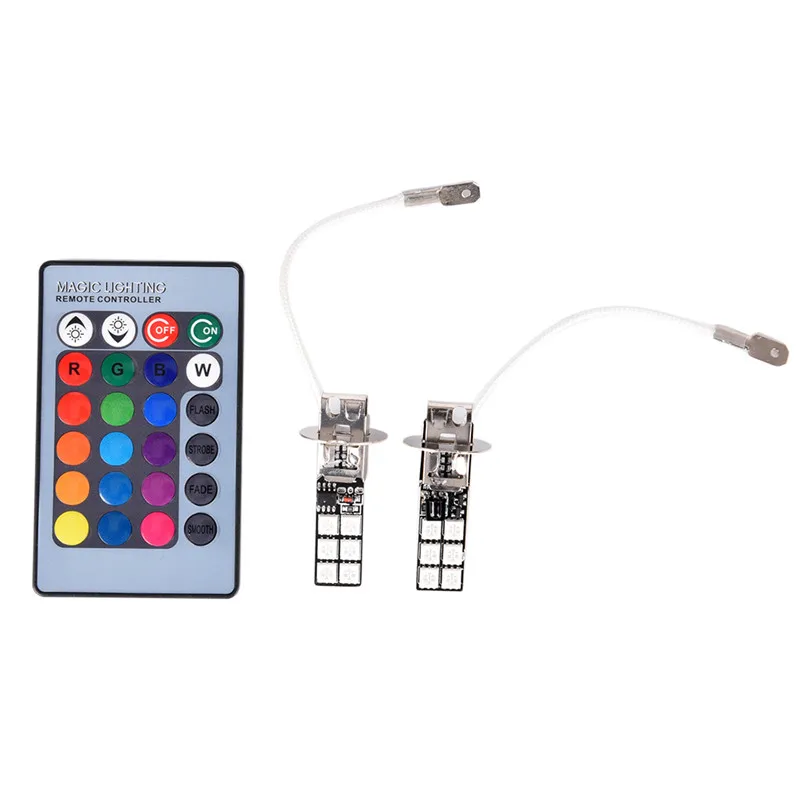 H1 H3 5050 светодиодный 12 SMD RGB руля цветные светодиодные фары противотуманные