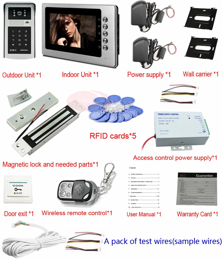 Видеодомофон 700 линий 7 дюймовый цветной ЖК дисплей Rfid + Разблокировка кода