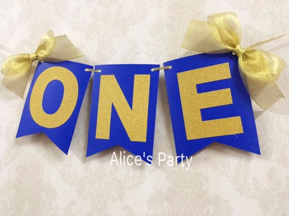 Ручная работа королевская голубая Золотая лента один баннер Первая фотография