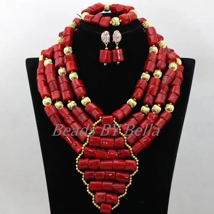 

Latest Coral Beads African Wedding Jewelry Set Bridal Jewelry Women Nigerian Beaded Necklaces Sets Free Shipping ABK064