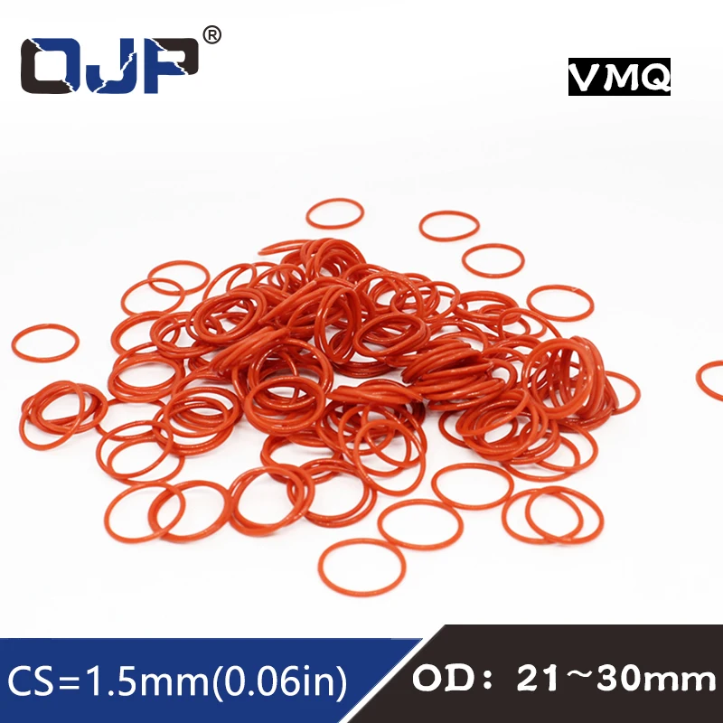 

5PCS/lot Red Silicon Ring Silicone O ring 1.5mmThickness OD21/22/23/24/25/26/27/28/29/30mm Rubber O-Ring Seal Gasket Ring Washer