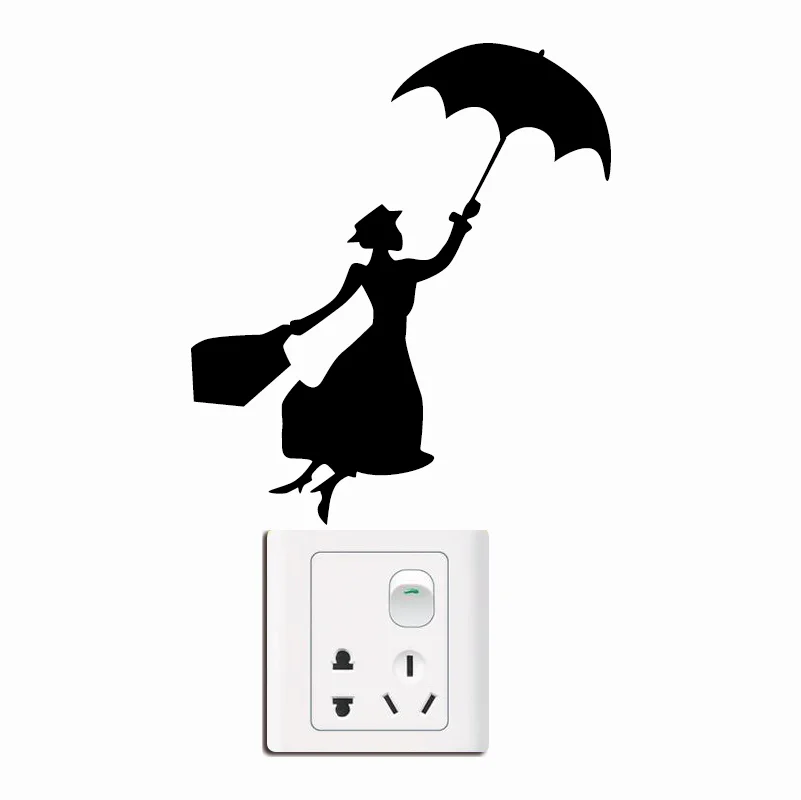 Кг 238 Mary Poppins силуэт Переключатель стикер девушка наклейка питомник Настенный