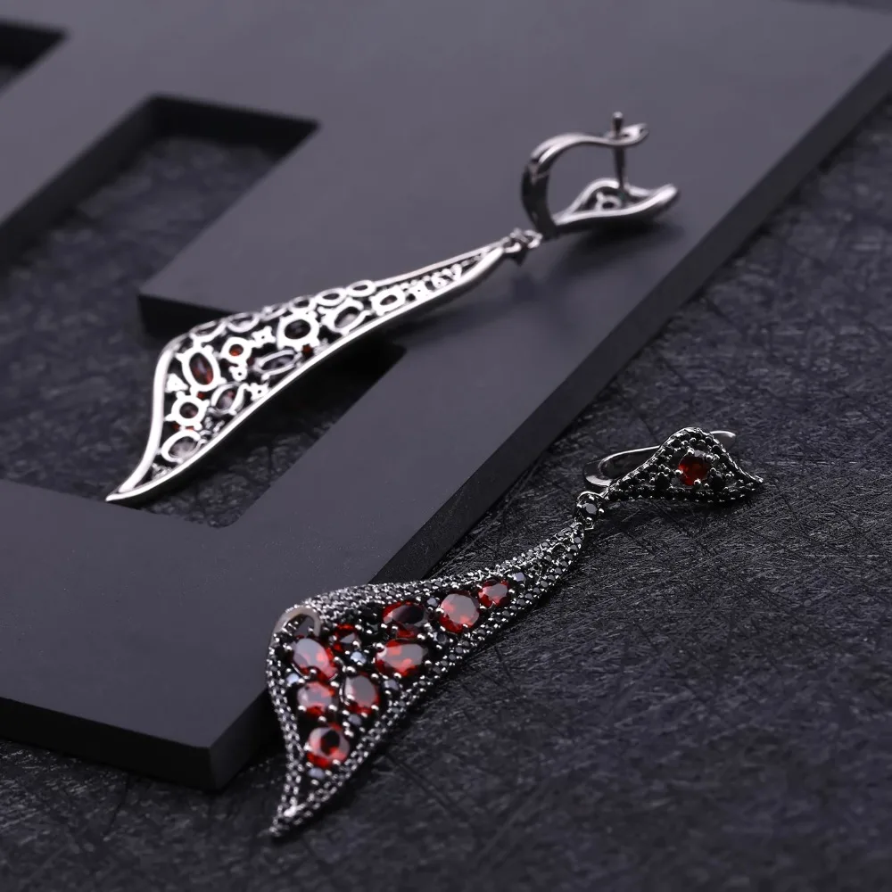 Женские серьги с красным гранатом GEM'S серьги-подвески из стерлингового серебра