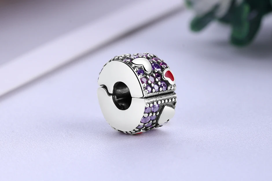Подходит для браслета Pandora, 925 пробы, серебряные подвески, сердце, клипса, бусины, хрустальные ювелирные изделия, ювелирные изделия на День святого Валентина