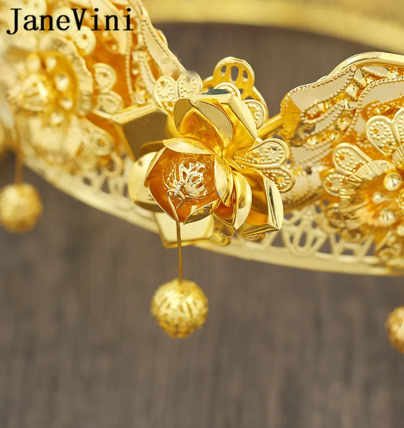 Китайские короны и Серьги невесты jaevini золотистые металлические свадебные