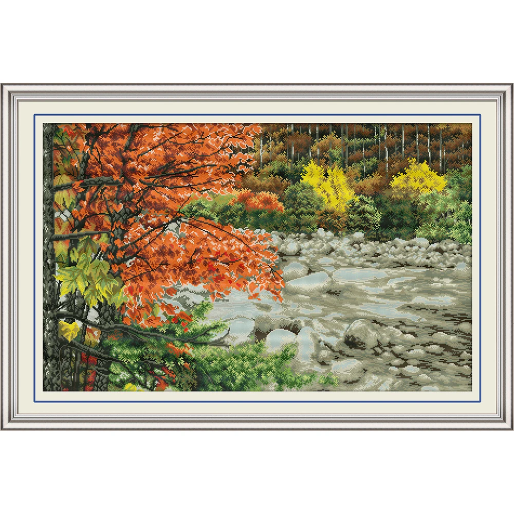 

Joy Sunday Maple River Chinese Cross Stitch Kits Ecological Cotton Clear Printed 14CT 11CT DIY Gift Wedding Decoration For Home
