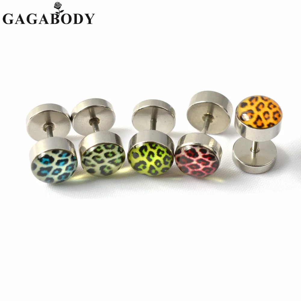 Рождество 2 шт. Нержавеющая сталь акриловые Леопардовый штангой уха Вилки