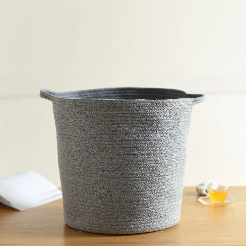 Grey 40x38CM Корзина для хранения из хлопковой веревки с ручкой большая корзина для белья и грязной одежды натуральная тканая корзина для хранения детская игрушка органайзер для мелочей - Цвет: Grey 40x38CM