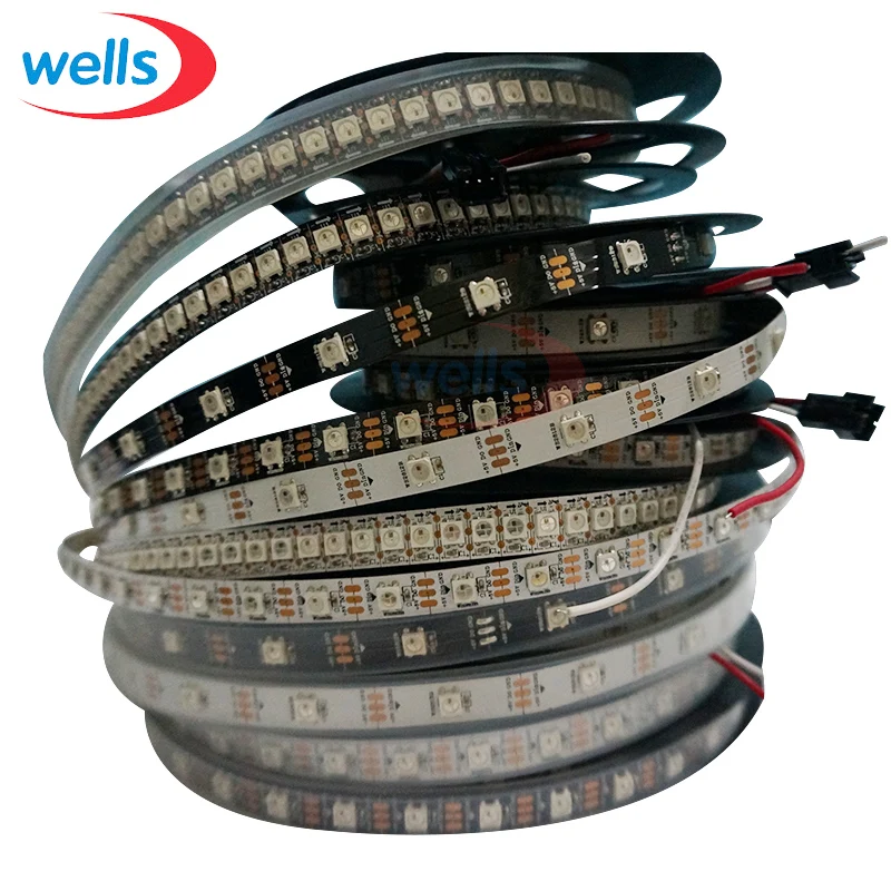DC5V 1 м/3 м/4 м/5 м WS2812Bled Пиксельная лента 30/60/144 светодиодов/м WS2812 IC черный/белый PCB