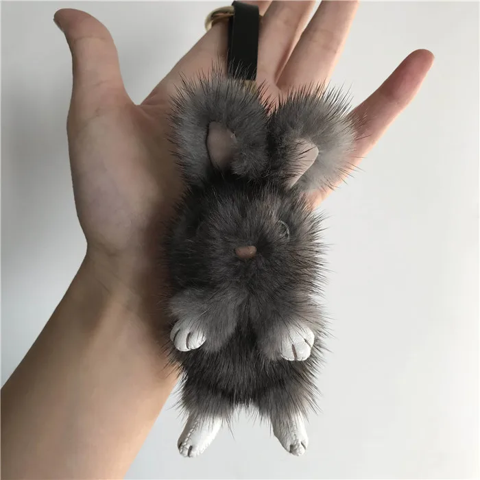 Gray Magicfur-12 см серый натуральный мех норки кролик милый кролик кукольный брелок Сумочка Кошелек автомобильный брелок для телефона кулон - Цвет: Gray