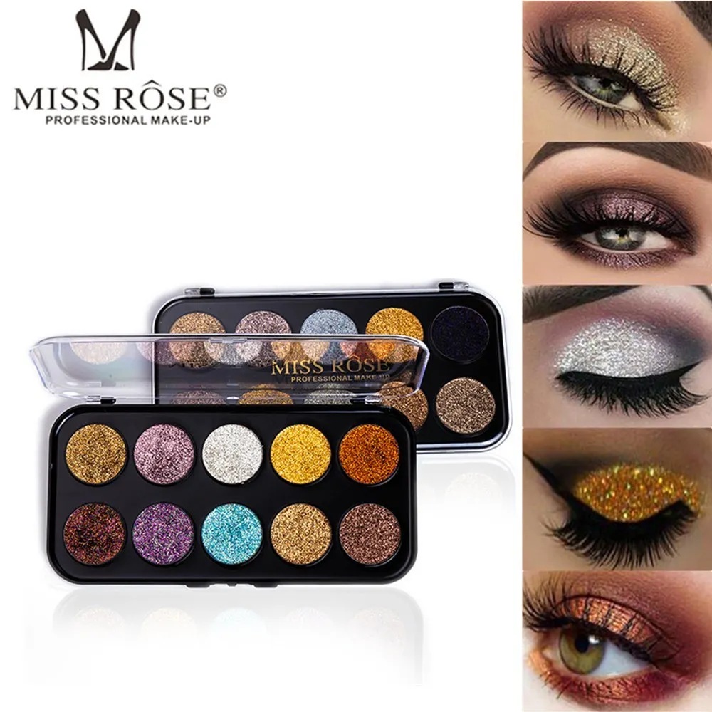 MISS ROSE для женщин beauty Eye10 цветные блестящие тени для век, палитра для макияжа, мерцающие блестки, палитра теней для век, наборы для макияжа, косметика