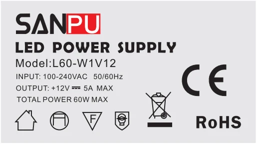 SANPU DC 12 V 60 W Питание 5A 110 220 AC/DC Мощность Фул трансформатор 12 вольт IP20 Алюминий светодиодный драйвер 12VDC закрытый тип ленты