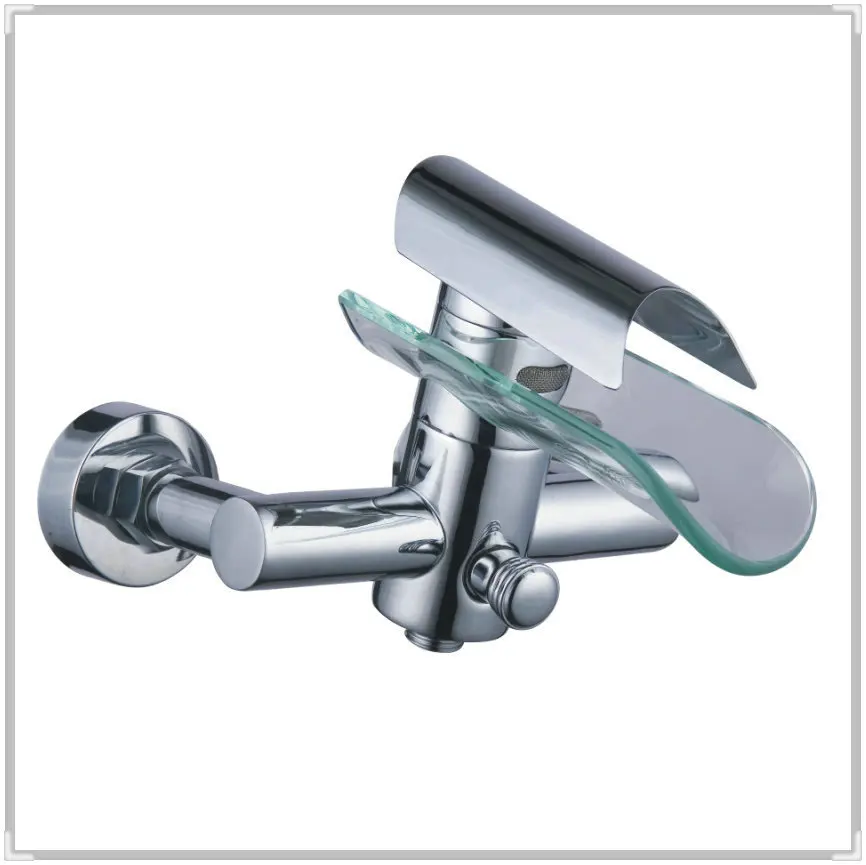 torneira press Contemporary Tub Faucet with Glass waterfall Spout Wall Mount wf05 water bathroom faucet | Обустройство дома