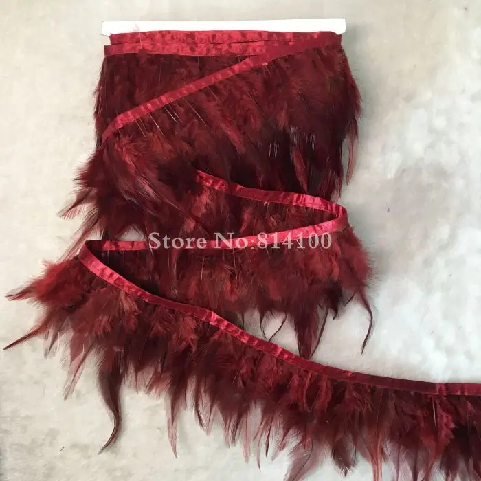 

10 ярдов/партия красное вино курица петух с перьями из хвоста петуха бахрома отделка из перьев для украшения для одежды