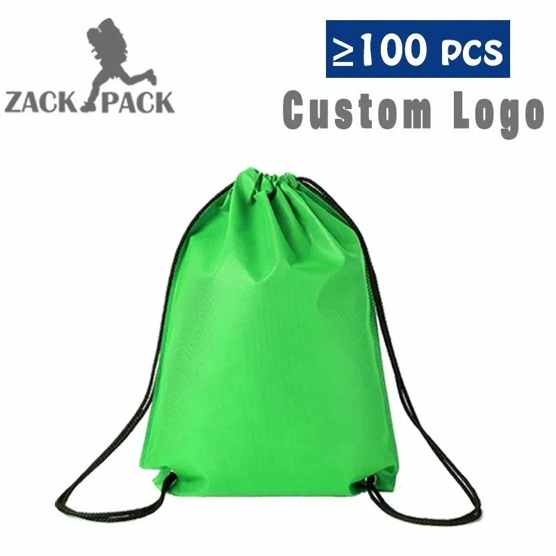 green without logo 10 шт. Спортивные Водонепроницаемые Сумки на шнурке, сумка с логотипом на заказ, рюкзак с веревкой для мужчин, маленький холщовый рюкзак для спортзала, Mochila, ранец DB22 - Цвет: green without logo