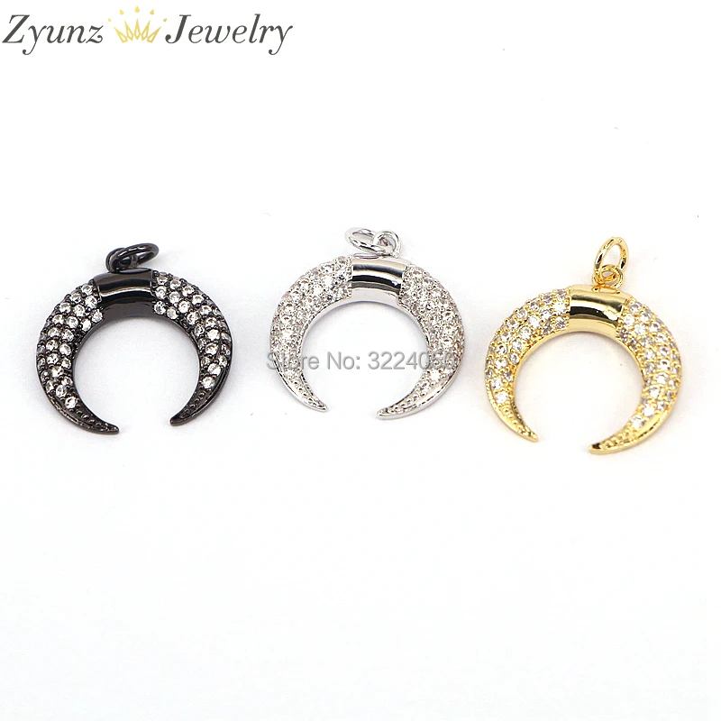 

5PCS ZYZ175-9375 Crescent Necklace Pendant CZ Micro Pave Cubic Zirconia Double Horn Mix Color Chain Pendant Beads