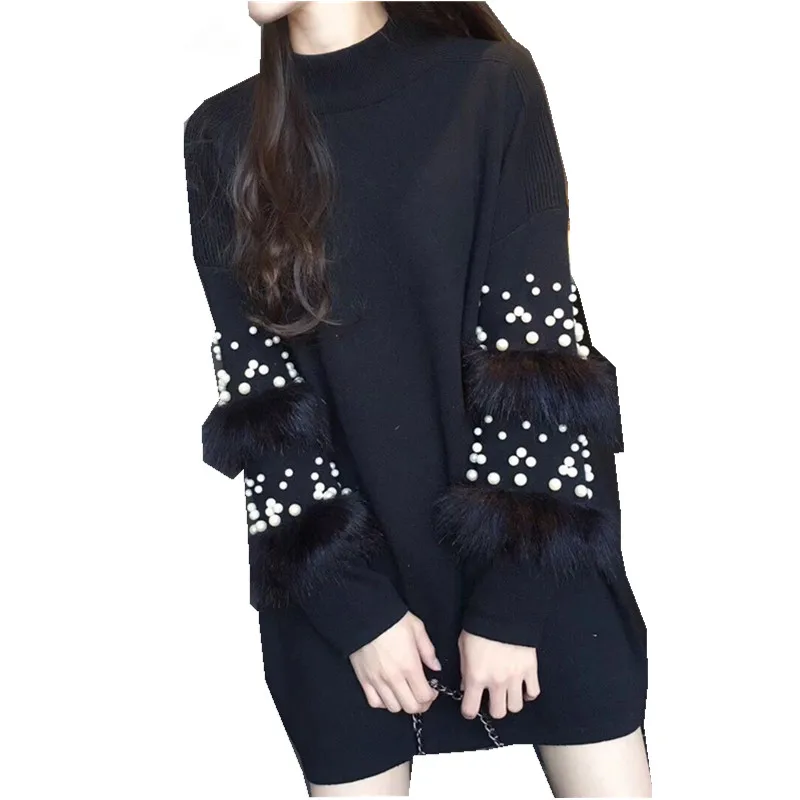 Loose Pearl Sweater for Female Autumn/Winter Mandarin Collar Women's Long Sleeve Knit Pullover SW868 | Женская одежда