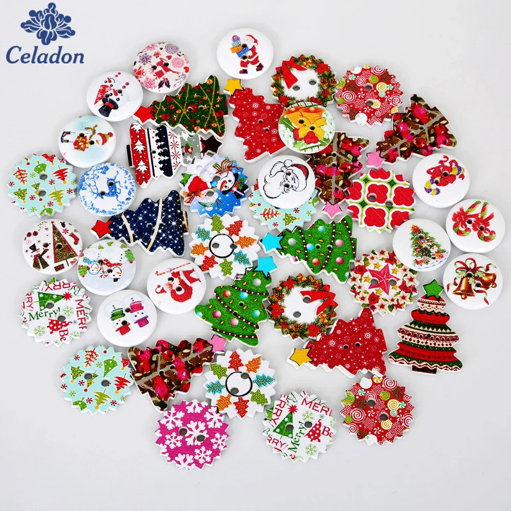 50 шт. деревянные декоративные пуговицы для рождественской елки|decorative buttons|buttons for