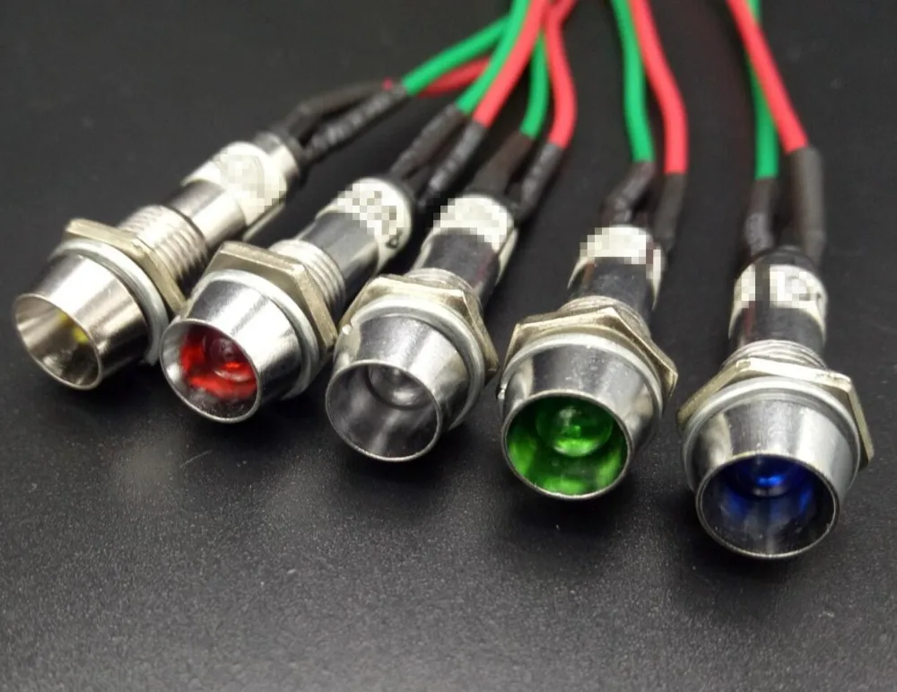 8 шт контрольная лампа с кабель переменного тока 12V 24V светодиодный 8mm монтажное