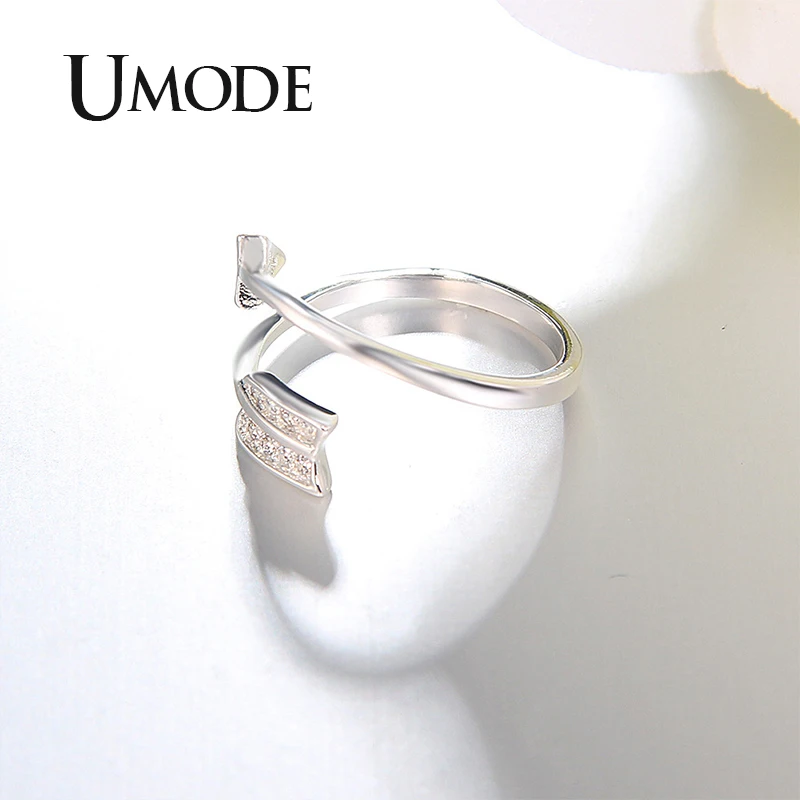 Женское кольцо с прозрачными круглыми манжетами UMODE регулируемое из белого