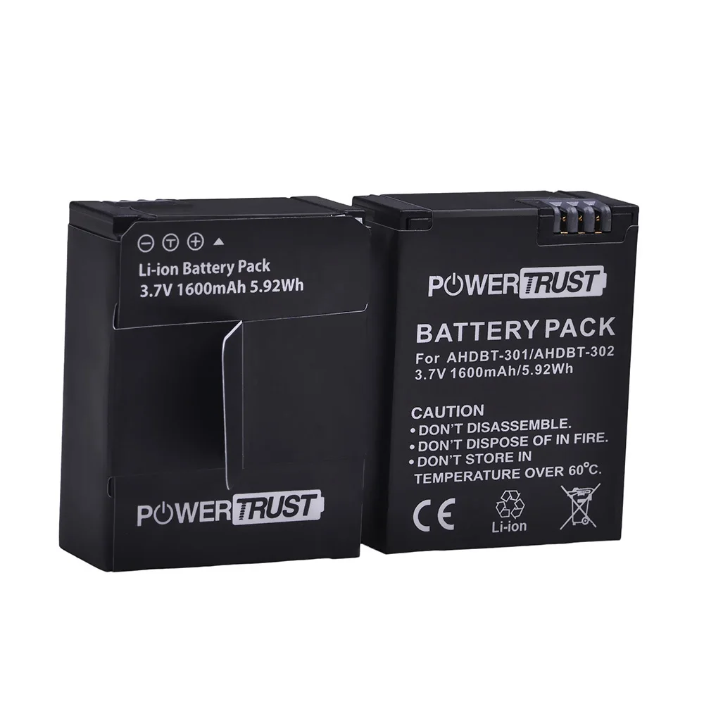 2x1600 mAh AHDBT-301 AHDBT301 запасная батарея для GoPro 3 Gopro HD HERO3/3+ и GoPro AHDBT-201/AHDBT 301/AHDBT-302 батарея