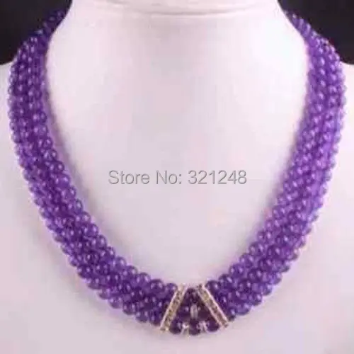 

Новые модные Очаровательные Красивые 3 ряда 6 мм Russican фиолетовый нефрит халцедон натуральные камни, круглые бусины ожерелье 17-19 дюймов BV94