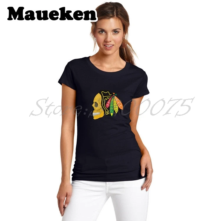 Женская модная футболка с черепом в Chicago Blackhawks женская коротким рукавом для