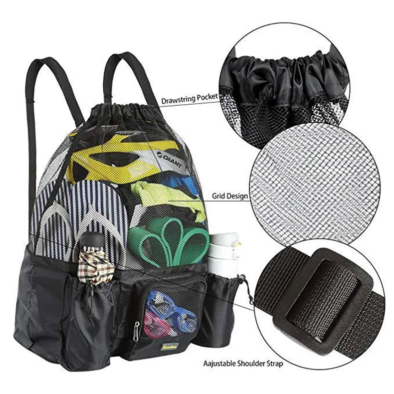 Women Men Beach Backpack Drawstring Mesh Net Summer Swimming Bag Swim Rucksack Waterproof Bolsa Deporte Outdoor Sport XA164D