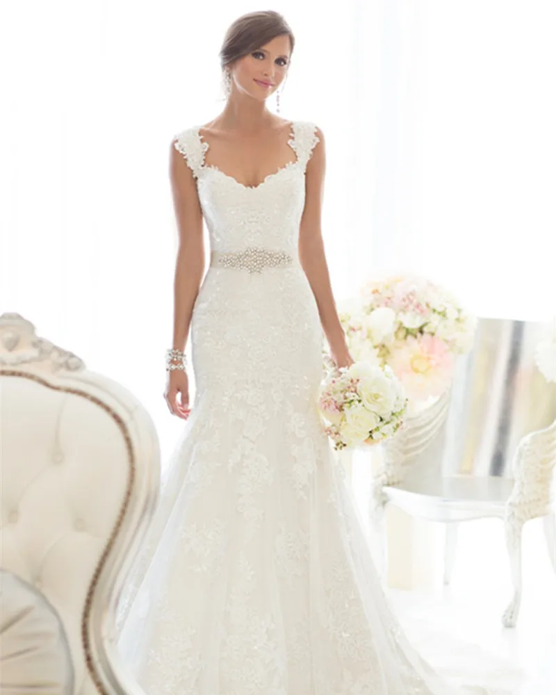 Vestido De Noiva белого цвета/цвета слоновой кости свадебное кружевное Dress2016 с поясом элегантные Свадебные платья Русалочки свадебных платьев - Цвет: as the image