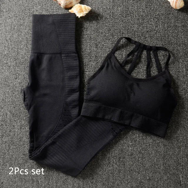 Pink 2Pcs set 2 шт./компл. Бесшовные Йога Комплект Для женщин Фитнес бюстгальтер спортивная женская, для спортивного зала, леггинсы, штаны на подкладке пуш-ап спортивный бюстгальтер, спортивные костюмы - Цвет: Pink 2Pcs set