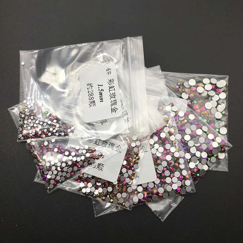Rainbow Rose Gold 1440 шт/партия, 39 цветов, 6 размеров, круглые кристаллы и камни, не горячей фиксации, плоские стразы для дизайна ногтей, хрустальное украшение - Цвет: Rainbow Rose Gold
