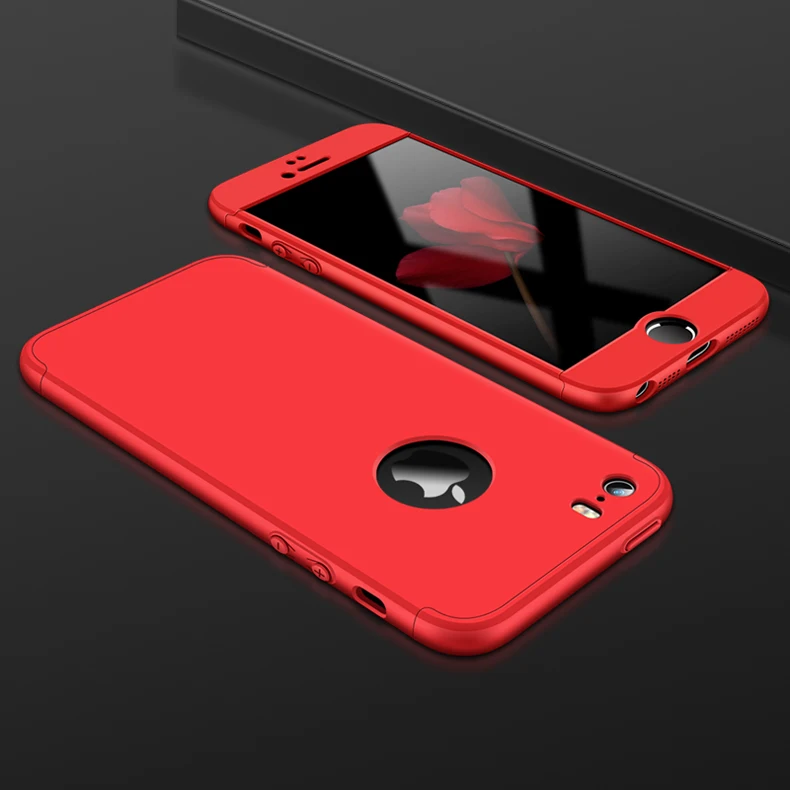 Чехол GKK для iPhone 7, 8, 6, 6s Plus, X, чехол 360, полный защитный 3 в 1, Матовый Жесткий Чехол для iPhone 5 5S SE чехол, стеклянный подарок