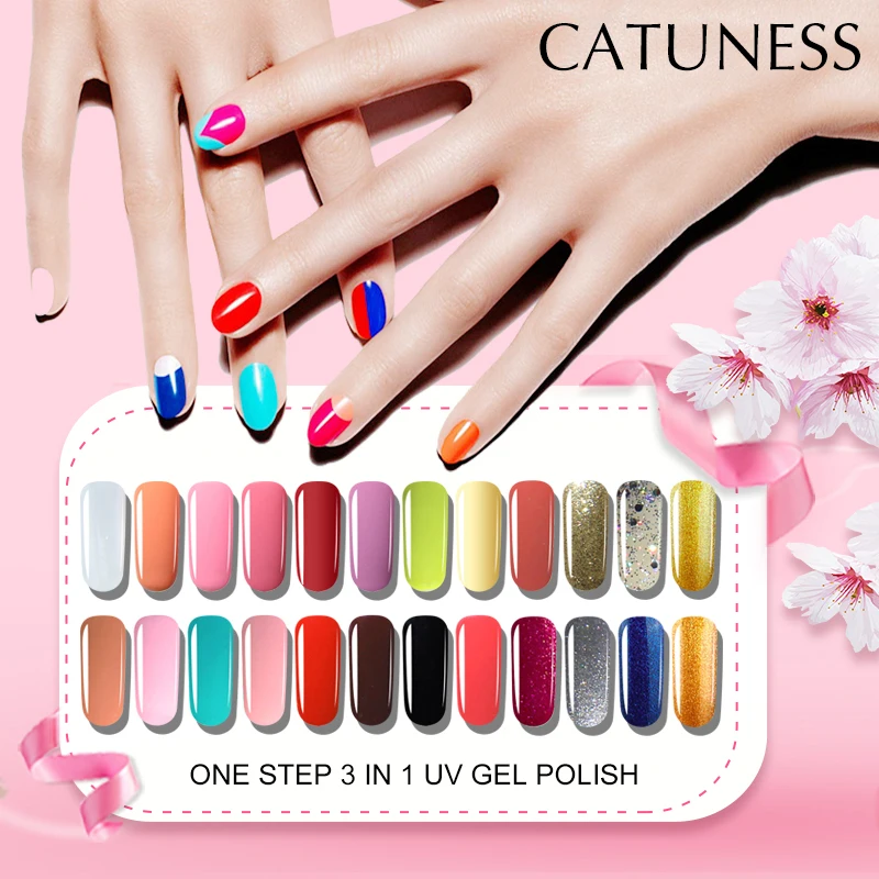 Блестящий одношаговый гель CATUNESS Lucky Color отмачиваемый Гель лак 3 в 1
