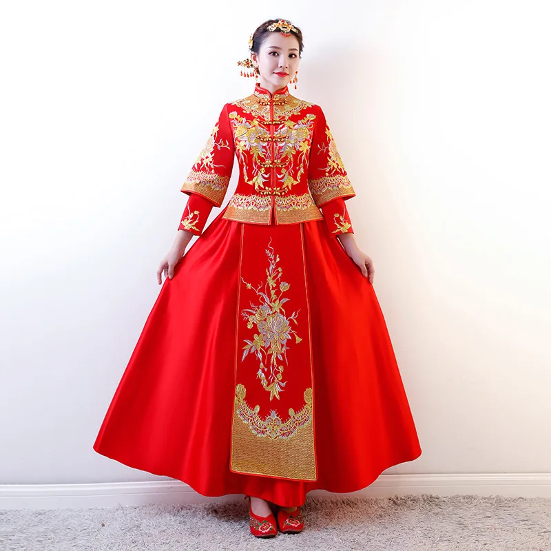 Красное свадебное платье традиционное китайское Qipao Национальный костюм для